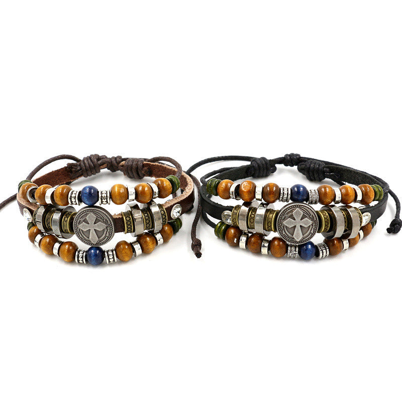 Bohemian-Retro Multi-layer Beaded Female Ethnic Cowhide Braided Bracelet