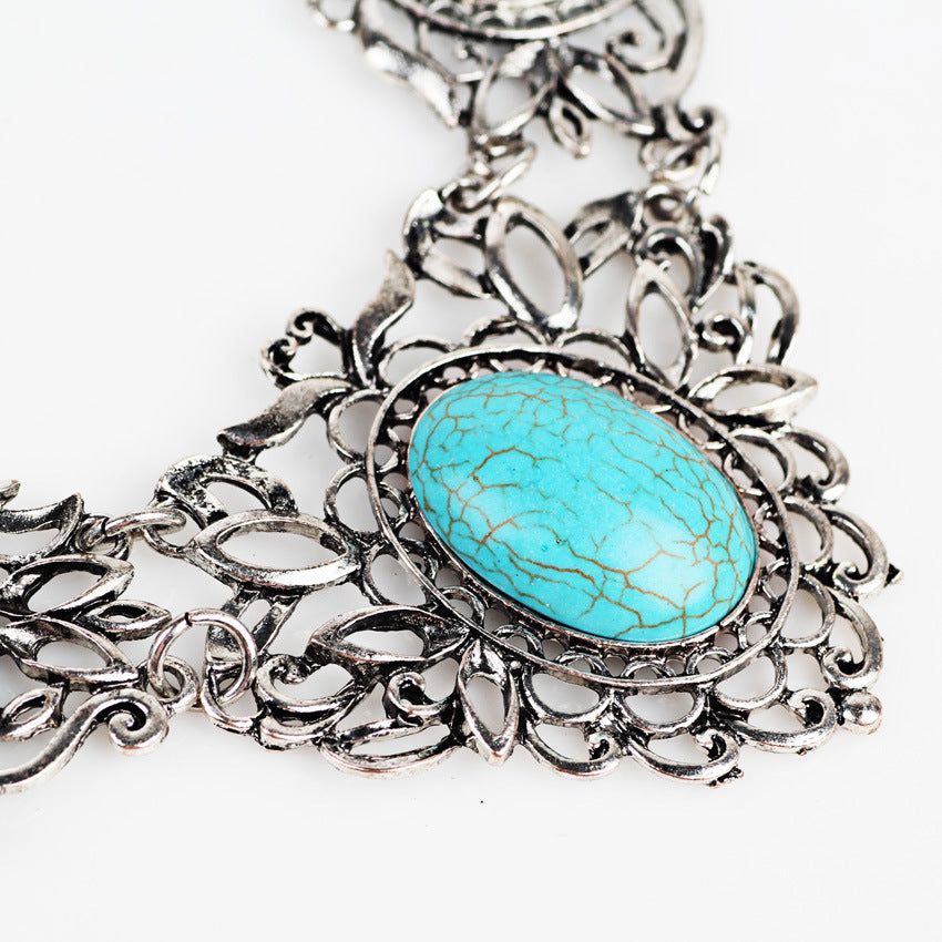 Turquoise Design Retro Elegant Necklace With Earrings