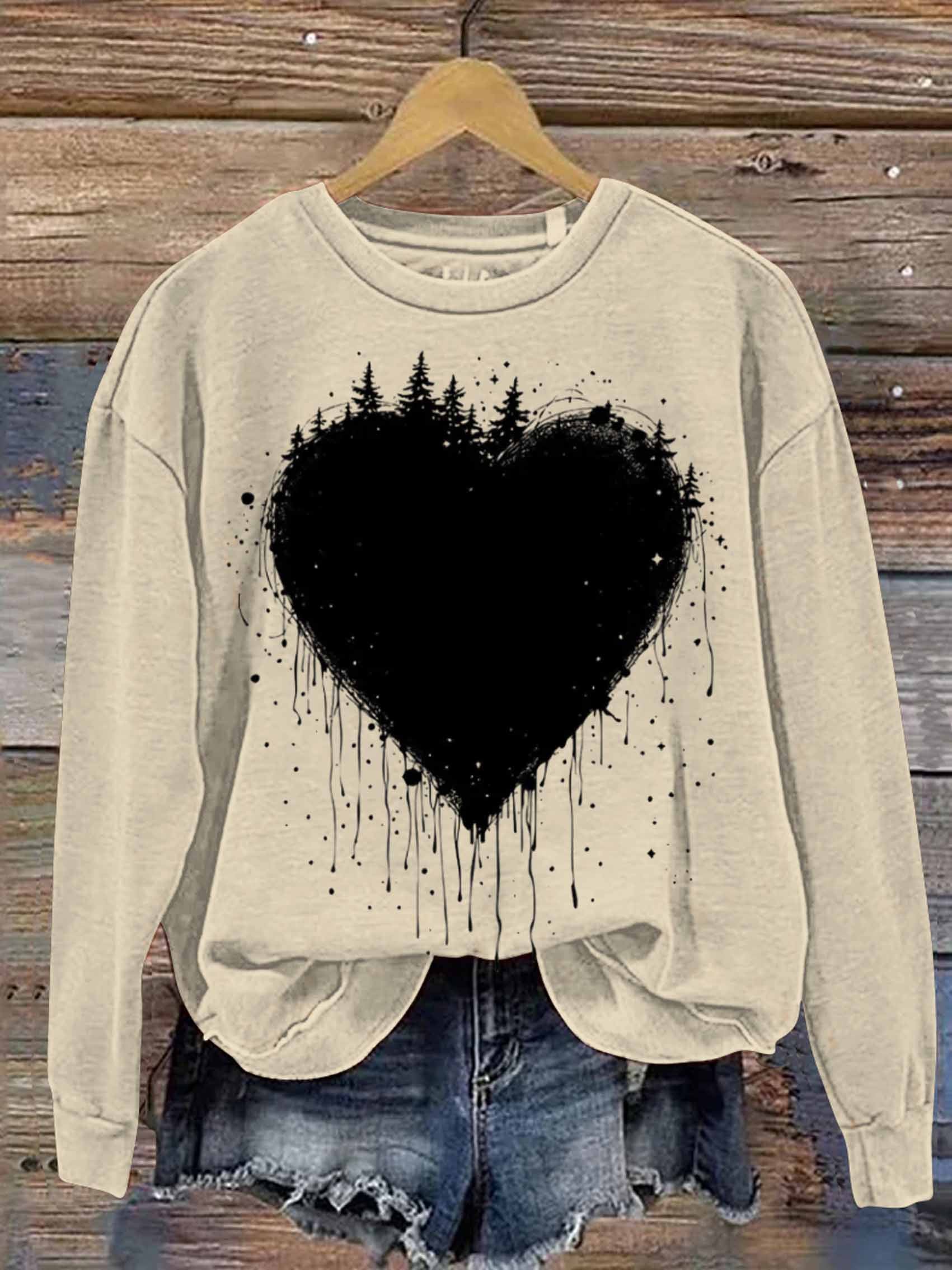 Retro Love Heart Abstract Art Print Casual Sweatshirt
