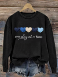One Day At A Time Heart Print Casual Sweatshirt