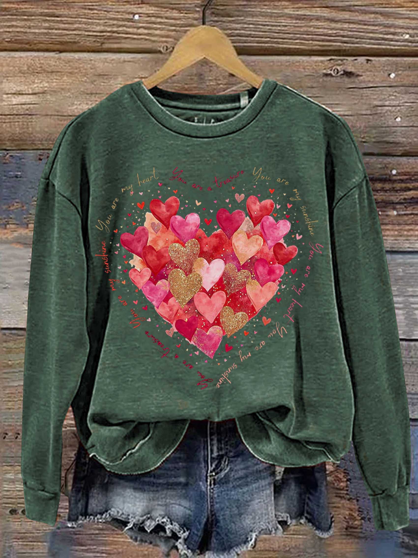 You Are My Heart, You Are My Sunshine Valentine's Day Print Casual Sweatshirt