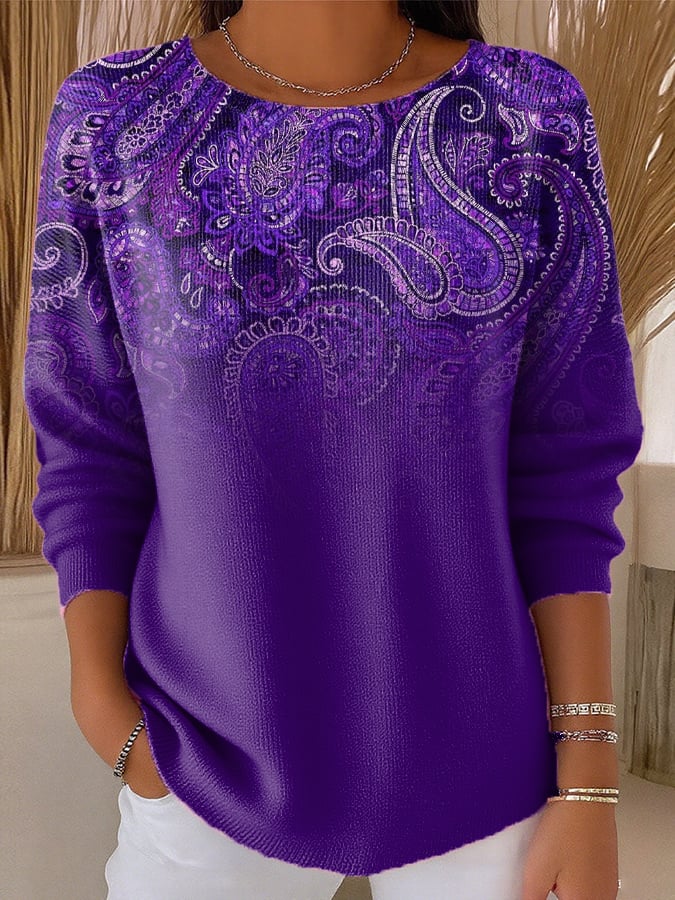 Women's Casual Purple Pattern Gradient Long-Sleeved Top