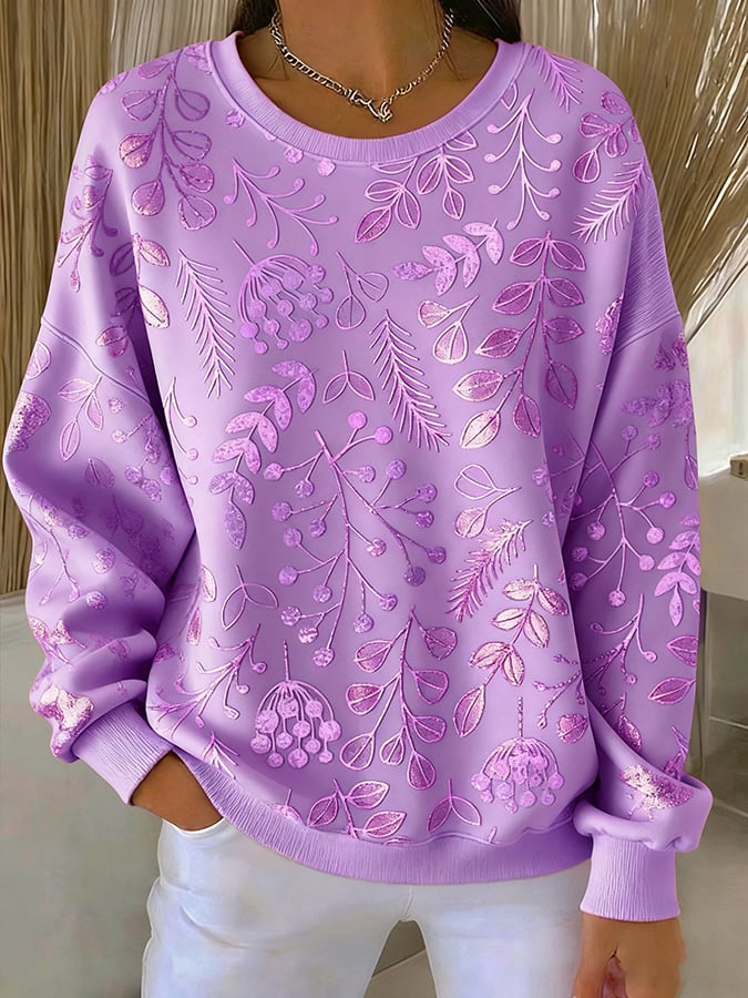 Women's Casual Purple Floral Sweatshirt