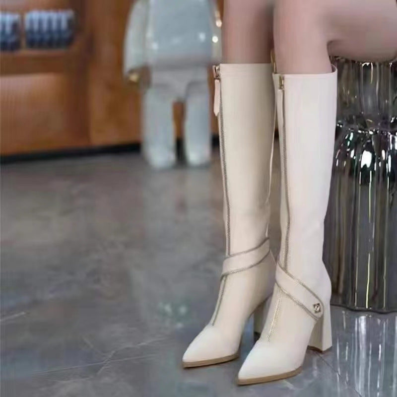 ⏳Time-Limited Special⏰Pointed Toe Chunky Heel Knee High Boots