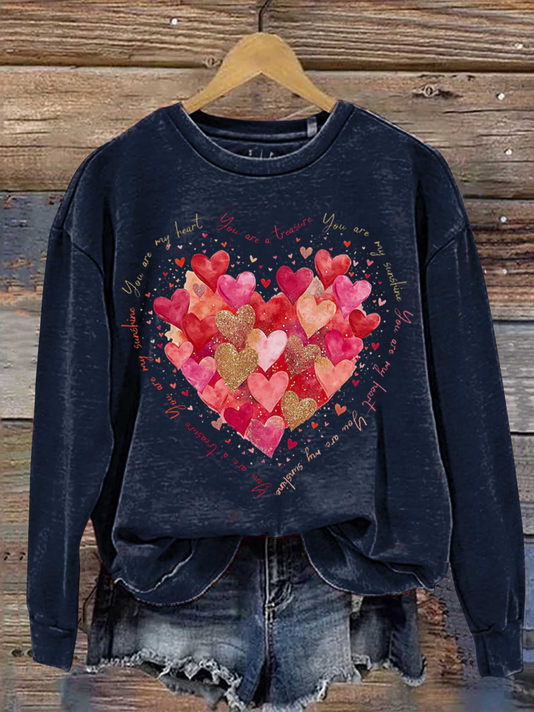 You Are My Heart, You Are My Sunshine Valentine's Day Print Casual Sweatshirt