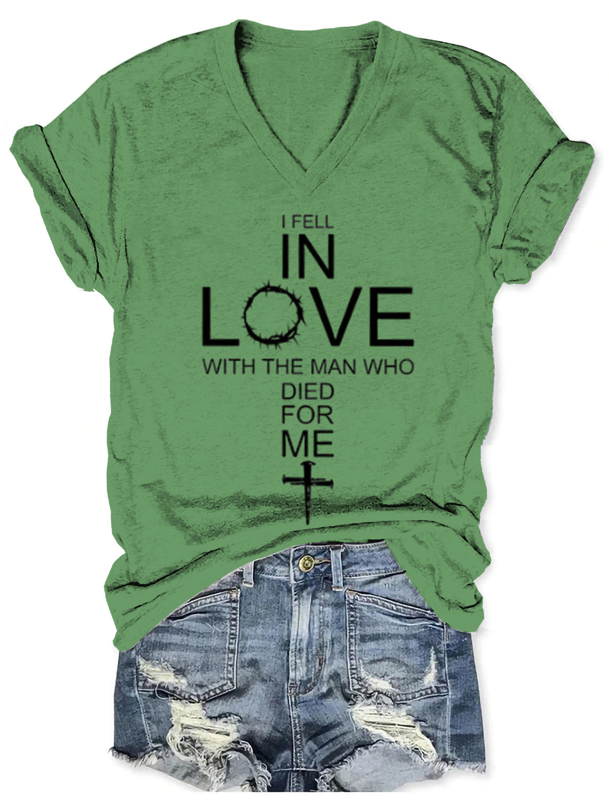 God Art Vintage Heart V-neck Casual T-Shirt