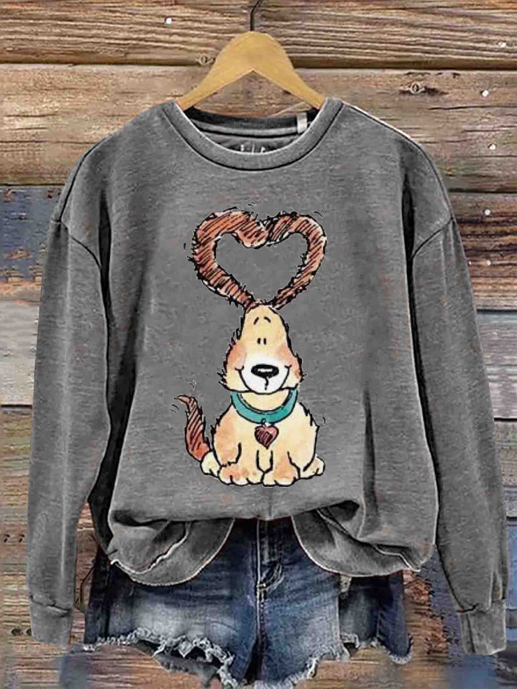 Vantage Cute Puppy Heart Casual Sweatshirt