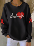 The Beat Goes On Heart Disease Awareness Print Casual Sweatshirt