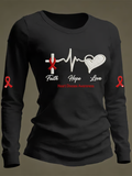 Women's Faith Hope Love Heart Disease Awareness Casual Long-sleeved T-shirt
