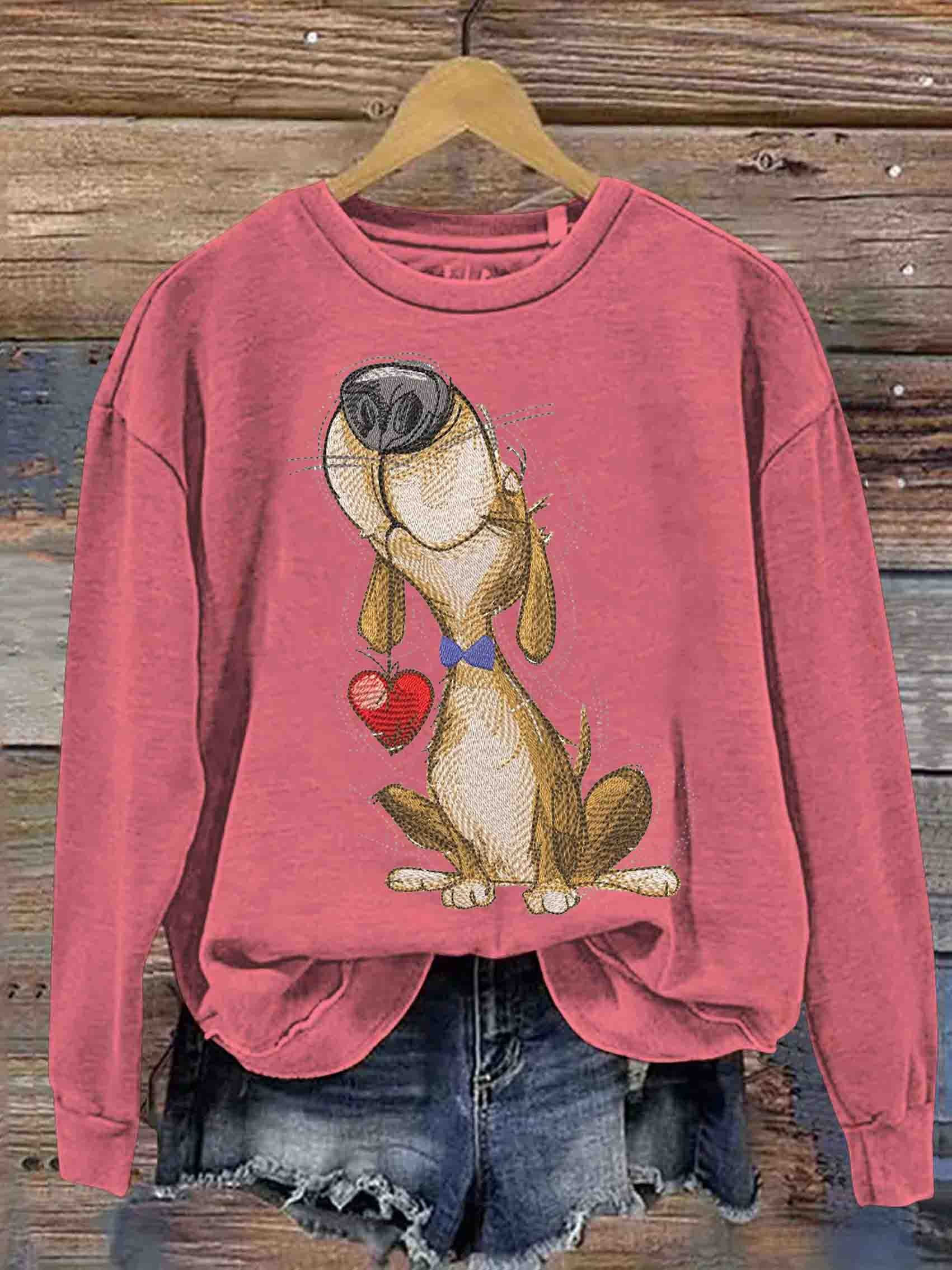 Funny Dog And Heart Art Vintage Print Casual Sweatshirt