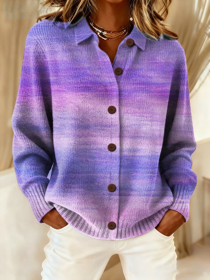 Women's Purple Art Knit Lapel Button Knit Cardigan