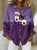 Women's Purple Floral Print Casual Cotton Shirt
