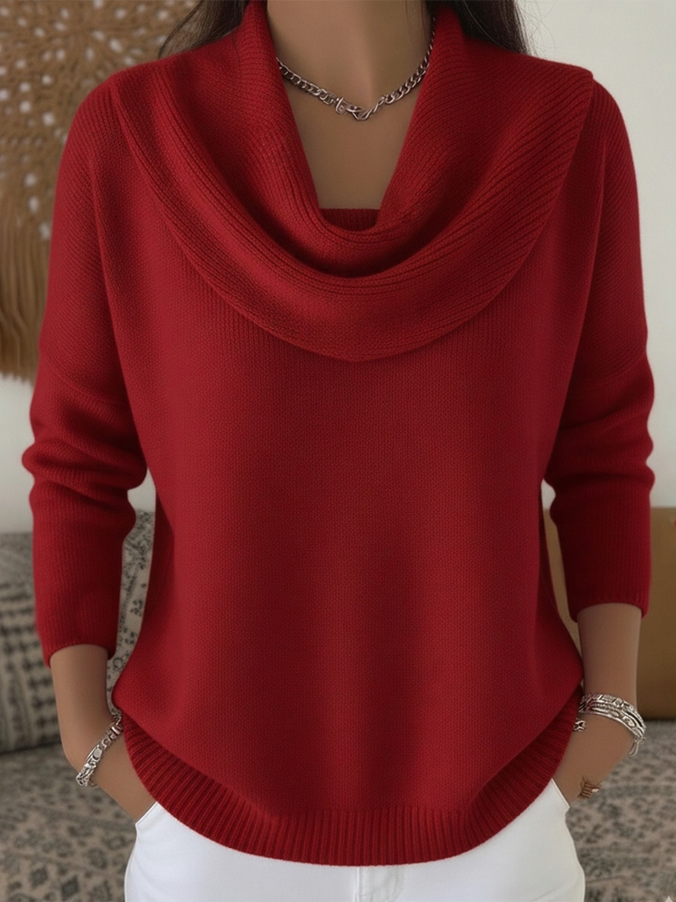 Women's Soft and Elegant Solid Color Ruffled Collar Sweater Top