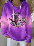 Women's Purple Hummingbird Floral Print Casual Sweatshirt