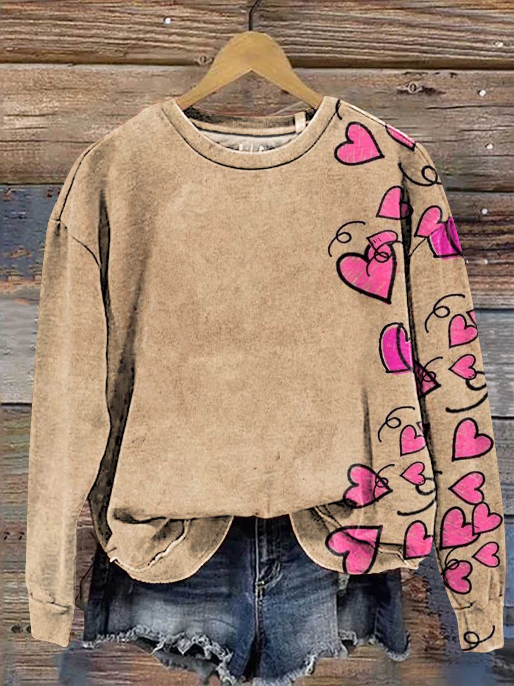 Valentine's Day Heart Art Print Casual Sweatshirt