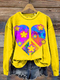 Heart Peace Sign Print Casual Sweatshirt