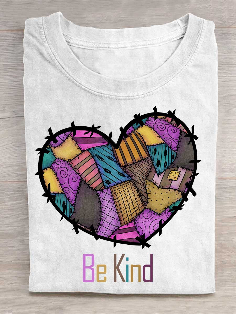 Heart Collage Be Kind Art Vintage Print T-shirt