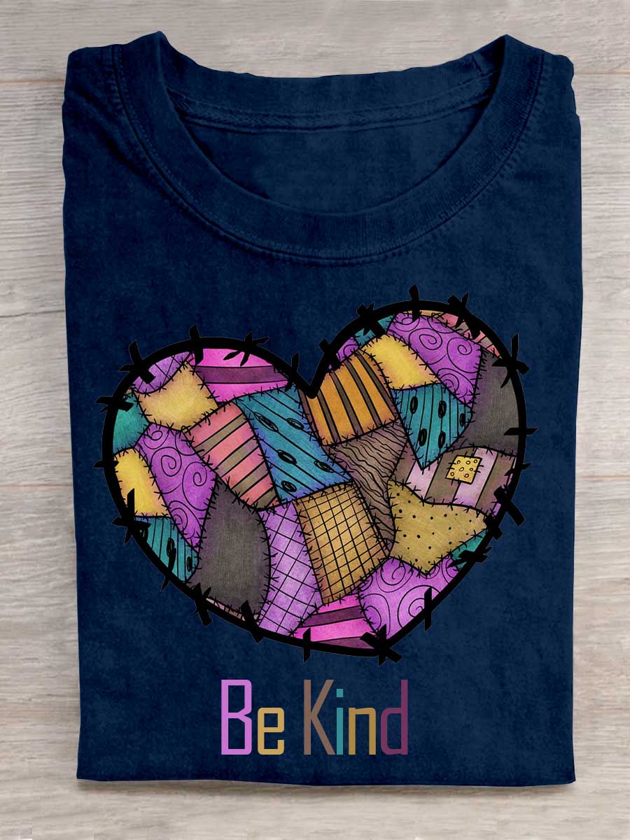 Heart Collage Be Kind Art Vintage Print T-shirt