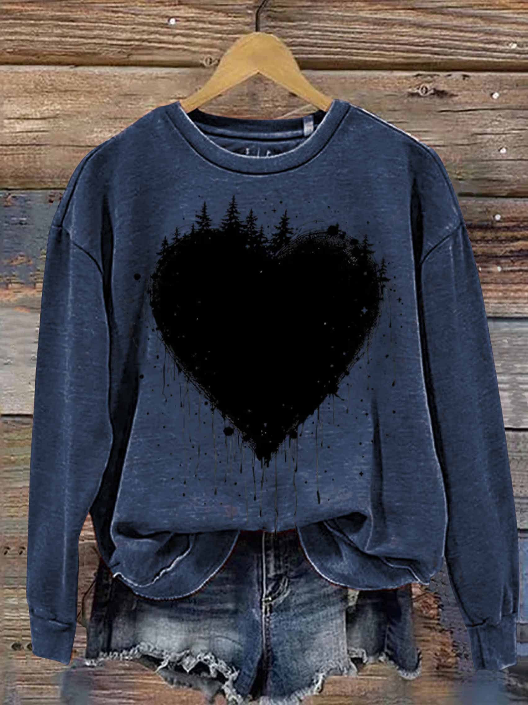 Retro Love Heart Abstract Art Print Casual Sweatshirt