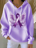 Women's Casual Purple Alzheimer's Ribbon Wings Textured Hoodie