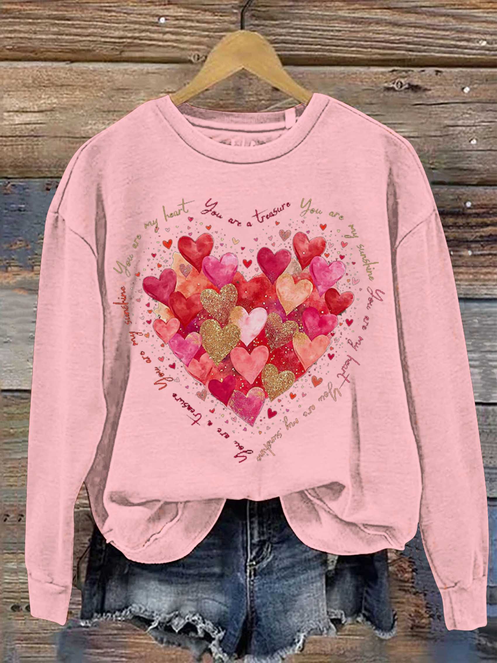 You Are My Heart, You Are My Sunshine Valentine's Day Print Casual Sweatshirt