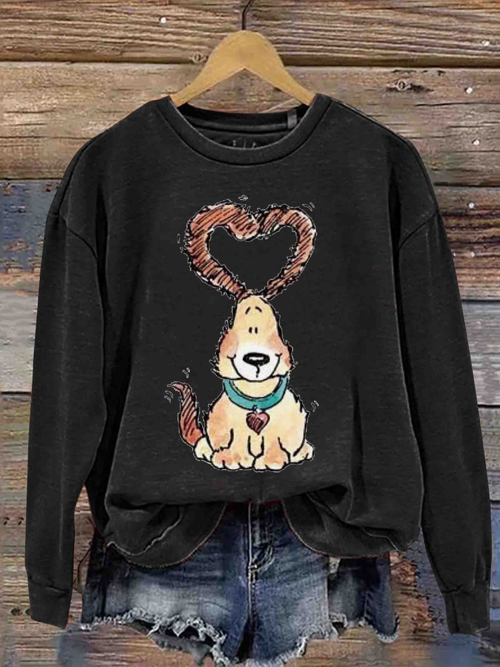 Vantage Cute Puppy Heart Casual Sweatshirt