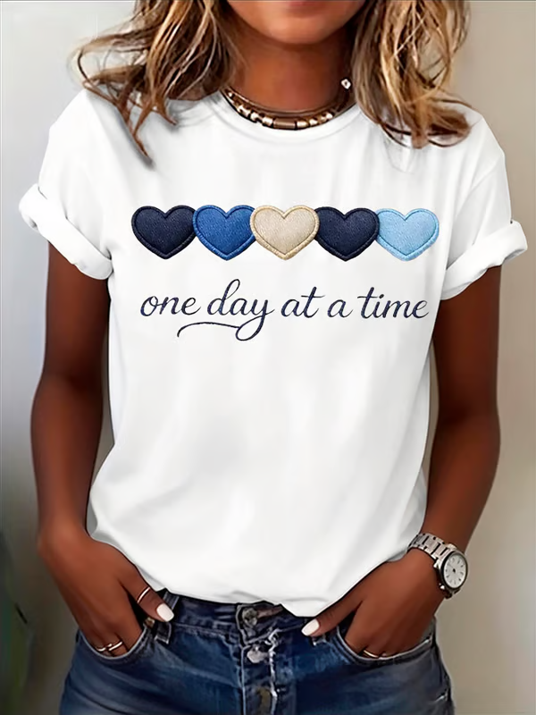 One Day At A Time Heart Print T-shirt