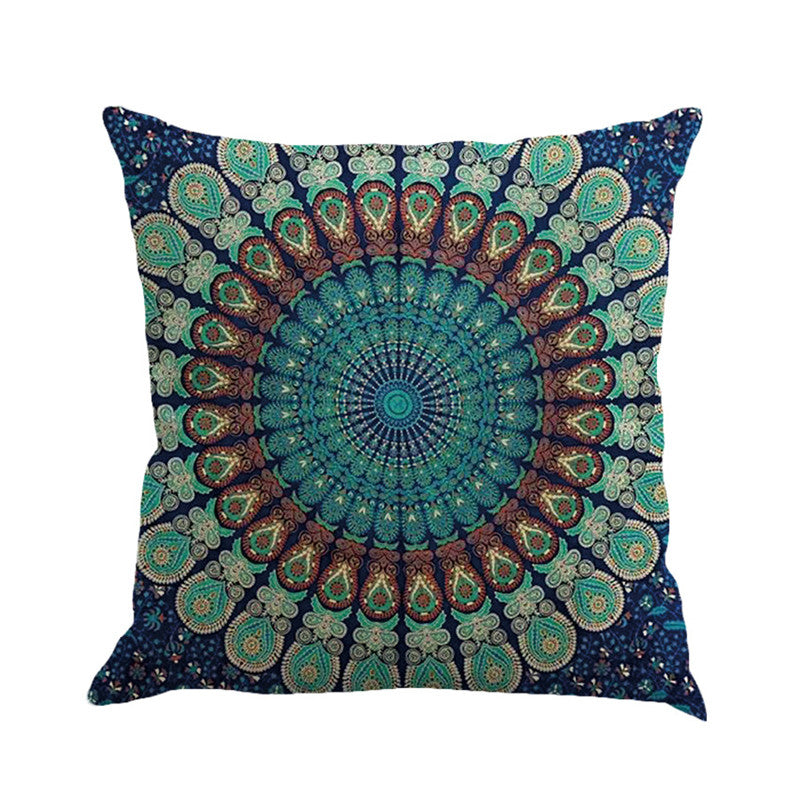 Retro Flax Featured Mandala Printed Cushion Pillowcase