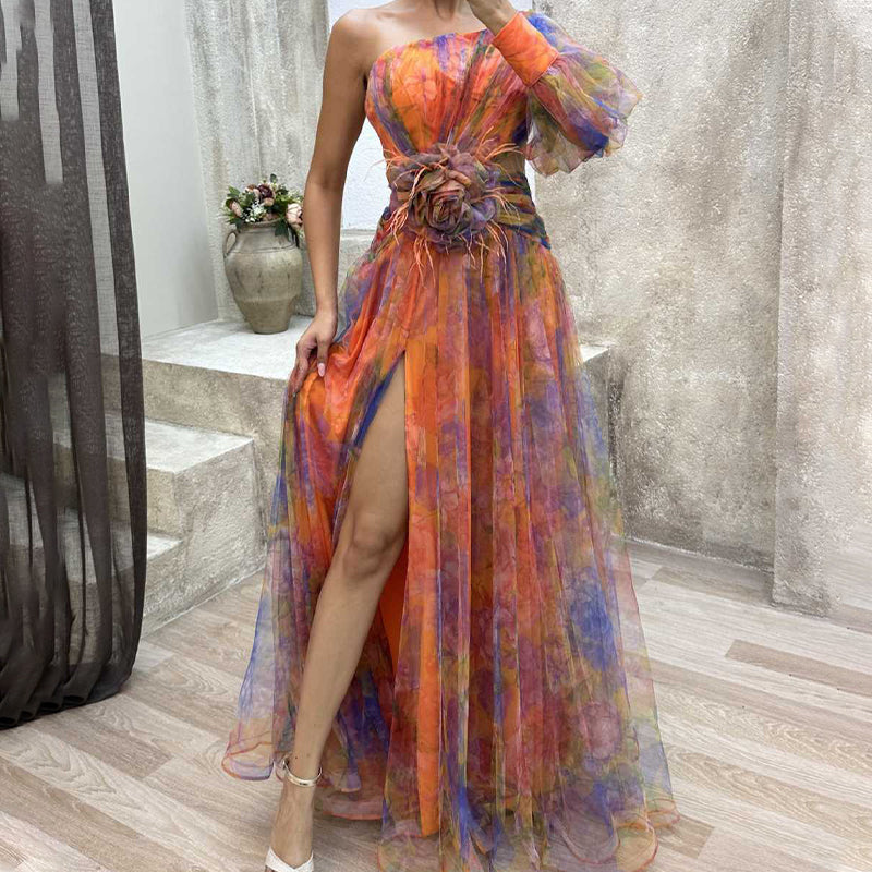🌸Spring Specials💐 Multicolor Asymmetric Party Dress With Flower Details