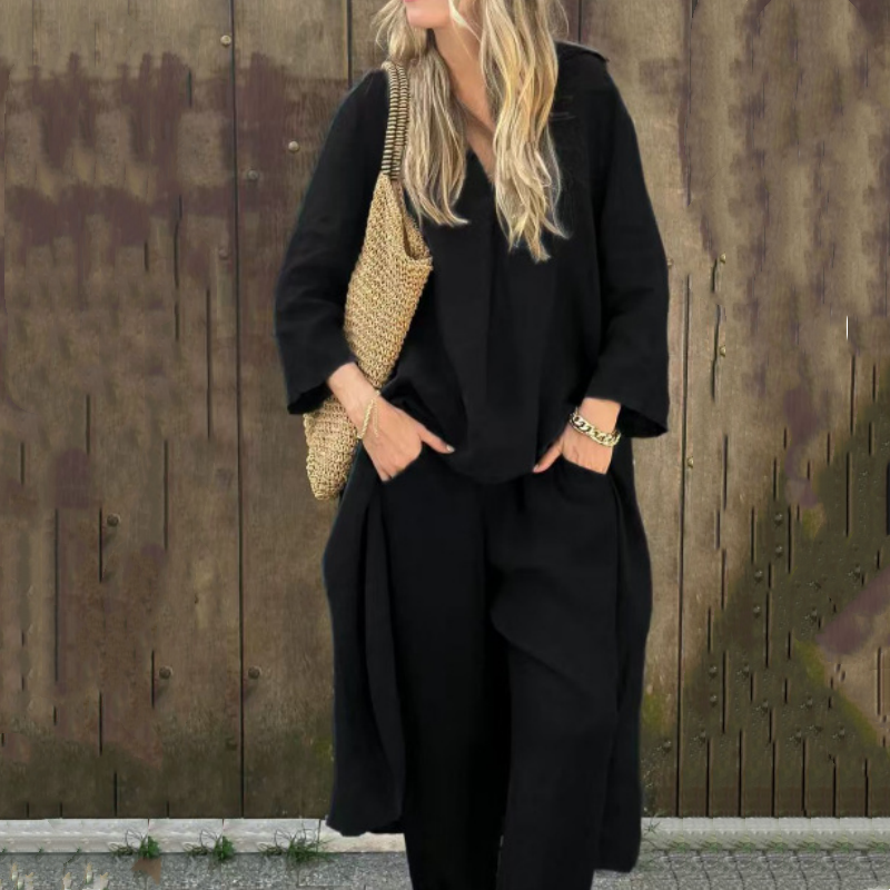 🌞👚Women's Summer Loose Pocket V-Neck 2-Piece Set🌸 Light and Comfortable, Stylish and Casual, A Summer Must-Have!