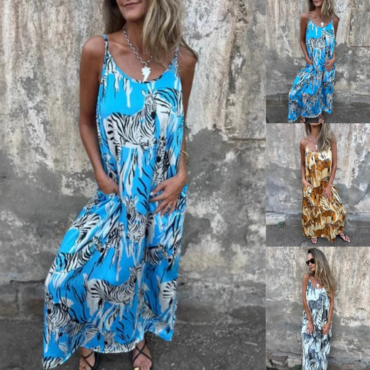 💙LAST DAY SALE 50% OFF💙Women's Printed Spaghetti Strap Backless Dress
