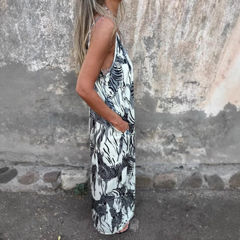 💙LAST DAY SALE 50% OFF💙Women's Printed Spaghetti Strap Backless Dress