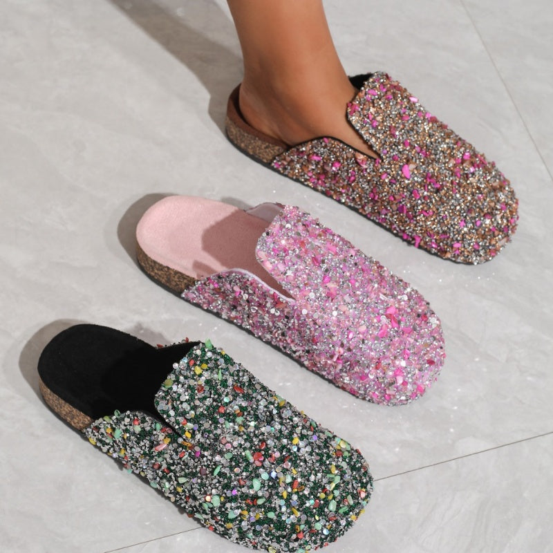 💕Limited Sale 50% OFF💕Women's Comfortable Casual Sequin Cork Slippers