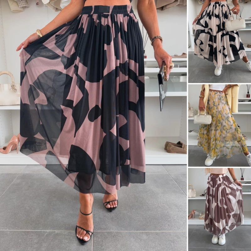 ☀️2025 Early Summer New 💜Trendy Print Elastic Waistband Flowy Maxi Skirt