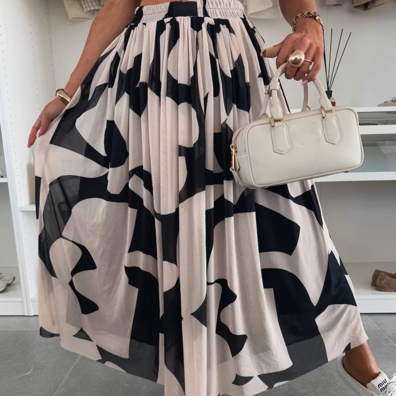 ☀️2025 Early Summer New 💜Trendy Print Elastic Waistband Flowy Maxi Skirt