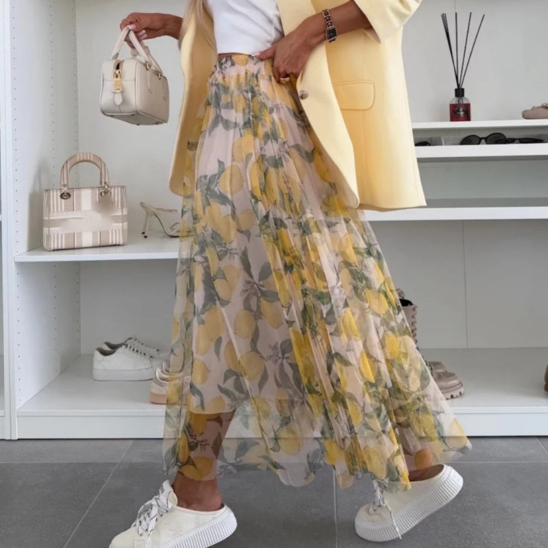 ☀️2025 Early Summer New 💜Trendy Print Elastic Waistband Flowy Maxi Skirt