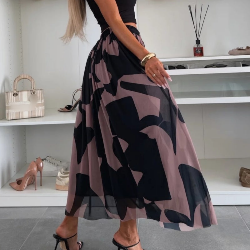 ☀️2025 Early Summer New 💜Trendy Print Elastic Waistband Flowy Maxi Skirt