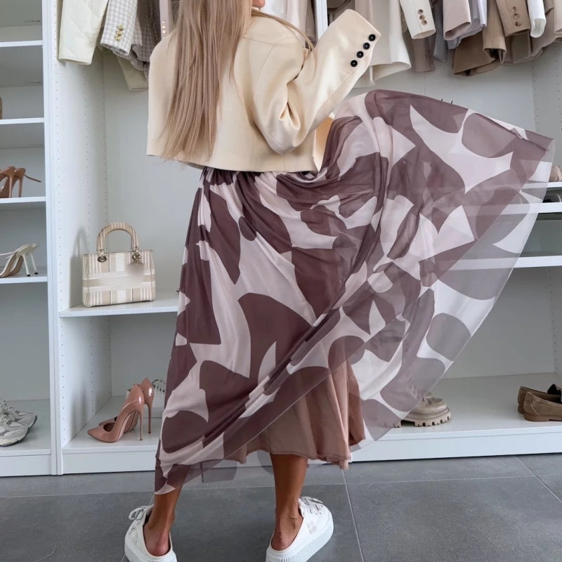 ☀️2025 Early Summer New 💜Trendy Print Elastic Waistband Flowy Maxi Skirt