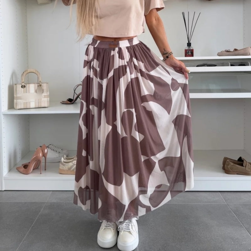 ☀️2025 Early Summer New 💜Trendy Print Elastic Waistband Flowy Maxi Skirt