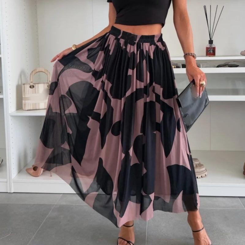 ☀️2025 Early Summer New 💜Trendy Print Elastic Waistband Flowy Maxi Skirt