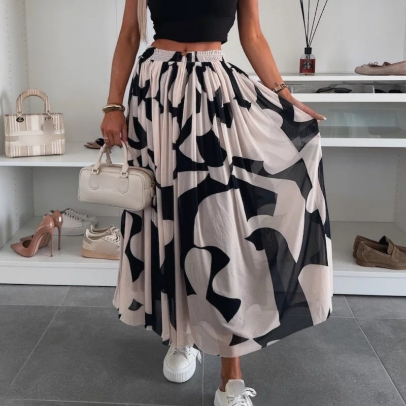 ☀️2025 Early Summer New 💜Trendy Print Elastic Waistband Flowy Maxi Skirt