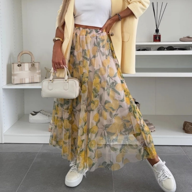 ☀️2025 Early Summer New 💜Trendy Print Elastic Waistband Flowy Maxi Skirt
