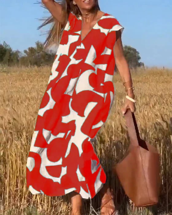 🎁Mother's Day Hot Sale 63%🔥V-Neck Print Dress