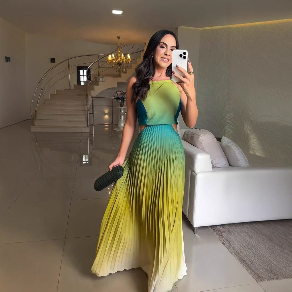 🌈Women's Halter Pleated Gradient Color Dress💞