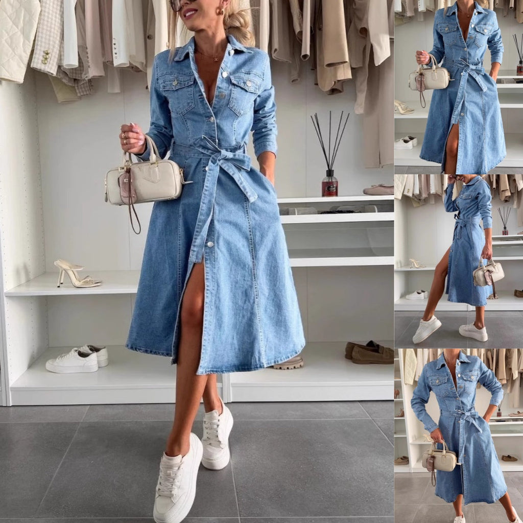 ⏳Time-Limited Special⏰Women's Button Down Long Sleeve Denim Dress