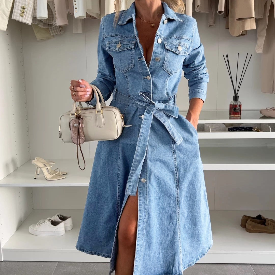 ⏳Time-Limited Special⏰Women's Button Down Long Sleeve Denim Dress