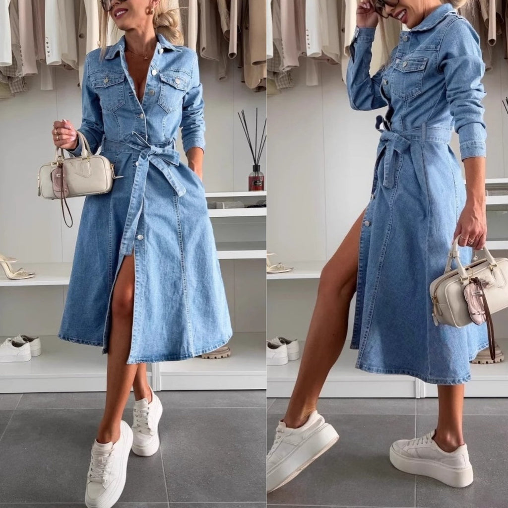 ⏳Time-Limited Special⏰Women's Button Down Long Sleeve Denim Dress