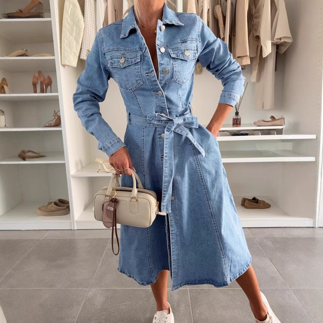 ⏳Time-Limited Special⏰Women's Button Down Long Sleeve Denim Dress