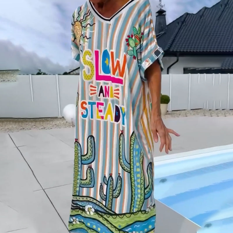 ⏳Time-limited Special⏰Women’s Fashion Print Short Sleeve V-Neck Dress