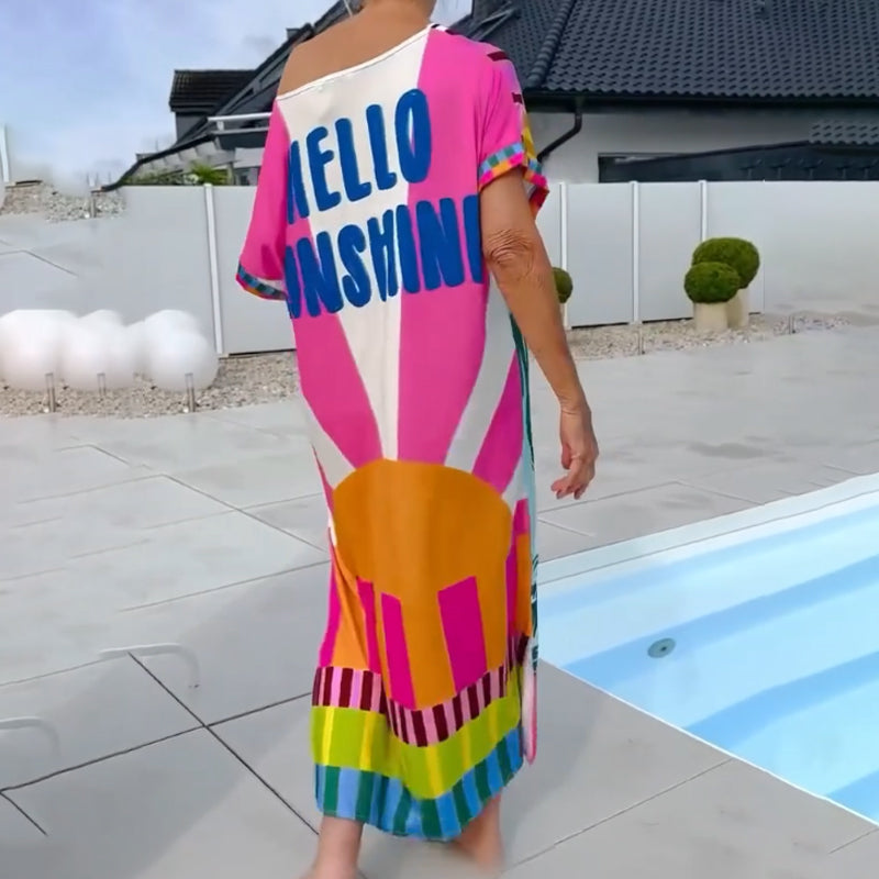 ⏳Time-limited Special⏰Women’s Fashion Print Short Sleeve V-Neck Dress